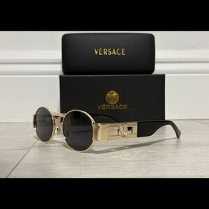 Versace Black and Gold Round Sunglasses